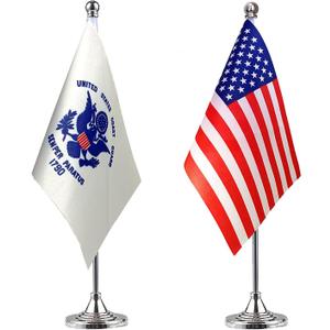 ZXvZYT 2 Pack American US Coast Guard flag USA Coast Guard table flag,Small Mini United States Military Desk Flags With Stand Base,for Army Party Events Celebration Decorations Supplies