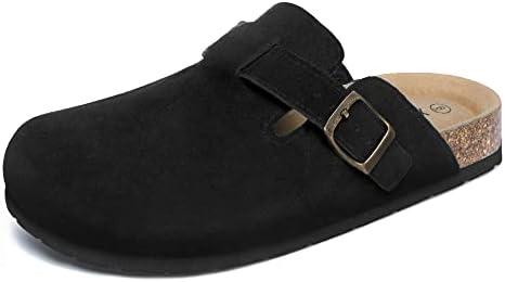 Xiakolaka Women's Suede Clogs Adjustable Buckle Slip on Footbed Home Black Clog Slippers Size 7