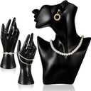 Kigley 3 Pcs Jewelry Mannequin Display Set Including Boutique Bust Holder Mannequin Earring Stand Hand Display Bracelet Ring Stand for Selling Show(Black) (Black)