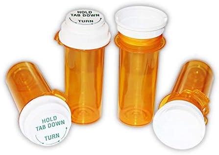 Pharmacy Prescription Vials Touch Down Amber 8 Dram Dual Purpose, Caps Included (Qty. 24), Medicine & Pill Bottle, Pharmacy Bottle, Pharmacy Container, Plastic Container by Sponix