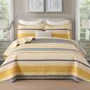 Homzard Quilt Cotton Queen Quilt Bedding Set,Yellow Black Grey Queen Size Comforter Set,Striped Bedspread Queen Size, Lightweight Farmhouse Bed Set Cover All Season 3 Pieces (Queen (90"x98"), 01-2 Yellow/Gray/Black)