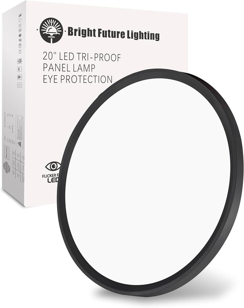 1Pack 20 Inch Large LED Flush Mount Ceiling Light, 40W,4350LM, 3000K/4000K/6000K CCT Selectable,Black Round Flat Panel Light Low Profile Ceiling Light Fitures for Hallway, Kitchen, Bedroom, Office