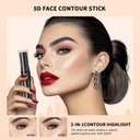 3Pcs Multi-Purpose Makeup Kit: Waterproof Lip Liner Lipstick + Dual-Ended Contour Stick (Contour/Highlight/Conceal/Under-Eye) + Black Eyeliner - Travel-Friendly, Set 02