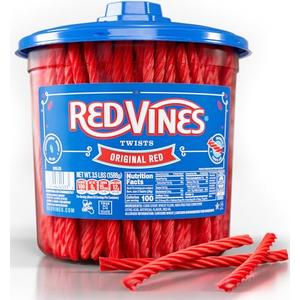 Red Vines Licorice Candy Original Red Flavor Soft Chewy Candy Twists, Red Licorice 3.5 Lb Jar, BB 2026/08/14