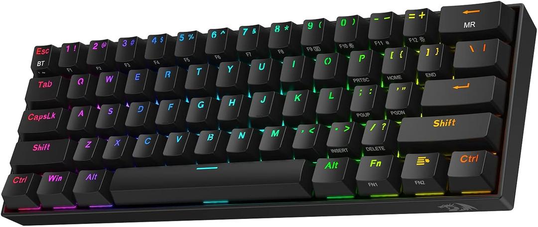 Redragon K530 Pro Draconic 60% Wireless RGB Mechanical Keyboard, BT/2.4Ghz/Wired 3-Mode 61 Keys Compact Gaming Keyboard w/Hot-Swap Socket, Free-Mod Plate Mounted PCB & Tactile Brown Switch (Black)