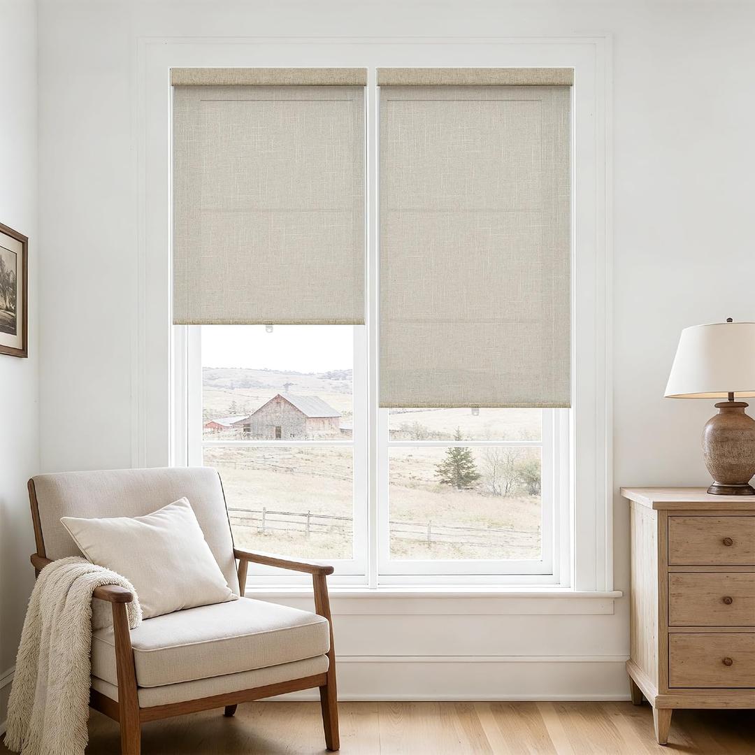 Linen Light Filtering Roller Shades Cordless Windows Blinds 27" W x 72" H