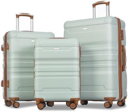 FridayParts Luggage Sets New Model Expandable ABS Hardshell 3pcs Clearance Luggage Hardside Lightweight Durable Suitcase sets Spinner Wheels Suitcase with TSA Lock 20"24"28" (Grey Green and Brown) (Grey Green & Brown)
