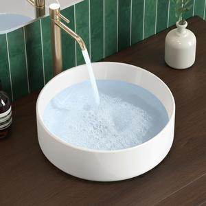 KES Round Vessel Sink, Bowl Sinks for Bathrooms 16 Inch Sink Bowl Above Counter Small Circular White Ceramic Vessel Sink Countertop for Cabinet Lavatory Vanity, BVS121