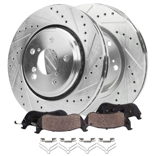 Detroit Axle - Front Brake Kit for 2018-2025 Honda Odyssey, 2019 2020 2021 2022 2023 2024 Drilled and Slotted Disc Brake Rotors Ceramic Brakes Pads with Hardware Replacement : 12.60" inch Rotor