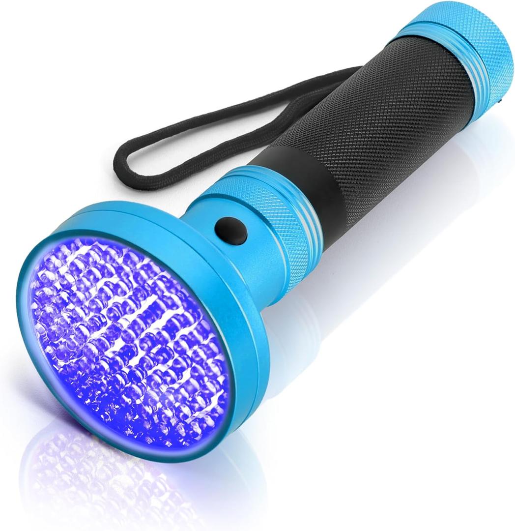 100 LED 395nm UV Flashlight Black Light, Portable Ultraviolet Torch for Pet Urine Detection, Stains, Scorpions, and Bed Bugs  High Power UV Lamp (Batteries Not Included) (Blue)