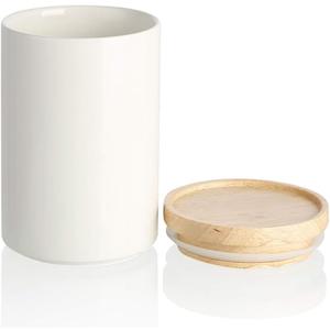 Sweejar Kitchen Canisters Ceramic Food Storage Jar, Stackable Containers with Airtight Seal Wooden Lid for Serving Ground Coffee, Tea, Sugar, Salt and More - 28 Fl Oz (White)