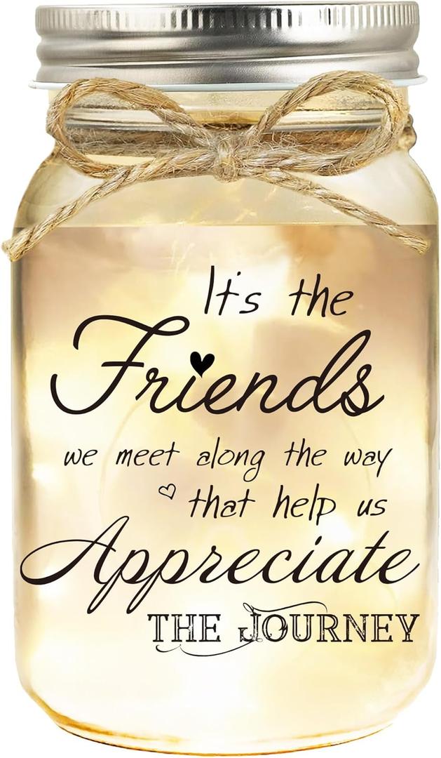 Birthday Gifts for Women Friendship, Mason Jar Night Lights for Friend, Thankgiving Gifts for Women, Suitable for Home Office Table Stands