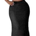 Women Plus Two-Piece Skirt Set Tassel Fishing Net Knittin Hollow Out Off Shoulder Beach Dresses Swimsuit Cover Ups (X-Large Plus, Black)
