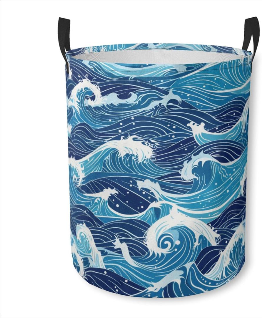 Laundry Basket Abstract Ocean Waves Collapsible Laundry Hamper with Handles Clothes Storage Bin for Household Bedroom Bathroom College Dorms