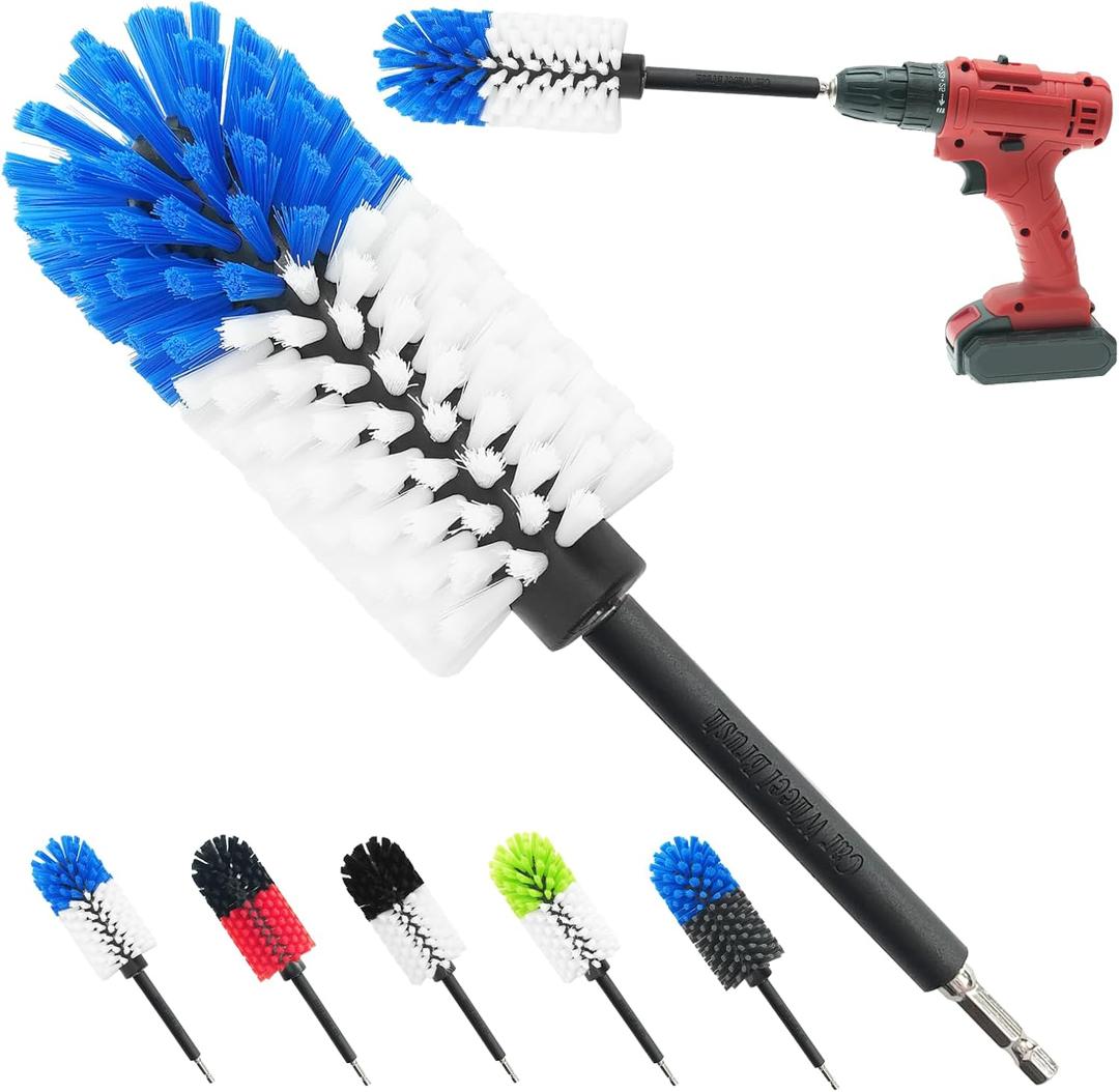 Wheel Brush, Soft Drill Wheel Cleaner Brush, Drill Brush for Car Wheel, No Scratches Highly Dense and Durable Car Wheel Brush Rim Tire Car Cleaning Brush for Wheels, Rims, Engines, Exhaust