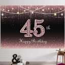 HAMIGAR 6x4ft Happy 45th Birthday Banner Backdrop - 45 Years Old Birthday Decorations Party Supplies for Women - Rose Gold