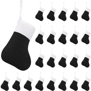 Seematn 50 Pcs Mini Christmas Stockings Small Christmas Stockings Bulk Xmas Tree Decorations for Office Colleague Gifts Church Charity Donate Decor, 5.9 x 3.2 Inch(Black, White)