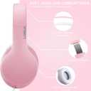 LORELEI X6 Over-Ear Headphones with Microphone, Lightweight Foldable & Portable Stereo Bass Headphones with 1.45M No-Tangle, Wired Headphones for Smartphone Tablet MP3 / 4 (Pearl Pink)