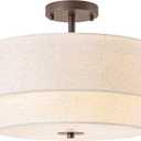 Bargeni 16" Semi Flush Mount Ceiling Light, 3-Light Drum Ceiling Light Fixture, Oil Rubbed Bronze with Double Linen Fabric Shade, Modern Light Fixtures Ceiling Mount for Bedroom, Living Room, Entryway