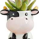 DIYOMR Cute Animal Ceramics Planter Small Succulent Pot Cartoon Shaped Plant Pot for Mini Plants Flower Cactus, Smooth Shiny Ceramic - Plants Not Included, Cow 