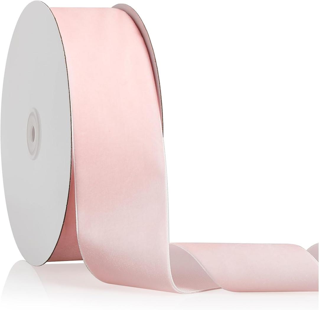 2" X 20 Yards Baby Pink Velvet Ribbon for Christmas Tree Wreath Decoration Handmade Crafts Ornaments Gift Wrapping & Bow Making