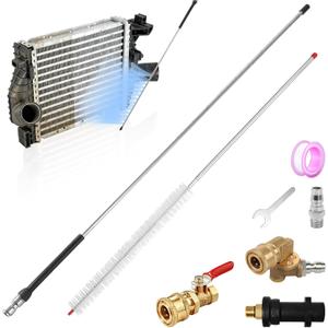 40in Radiator Cleaning Wand,Water and Air Dual-Use 4500 PSI Pressure Washer Tool With 25° Fan Nozzles,4 Brass Connectors,Cleaning Brush,Wrench and Sealing Tape (14 Linear Holes)