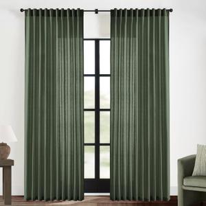 XTMYI Living Room Drapes 70 Inch Wide by 84 Long for 72 in Width Window, Back Tab Hooks Pleated Linen Cotton Extra Wide Boho Semi Sheer Curtains for Bedroom Set 2 Panels,70x84 Inch Length,Olive Green (Loden)