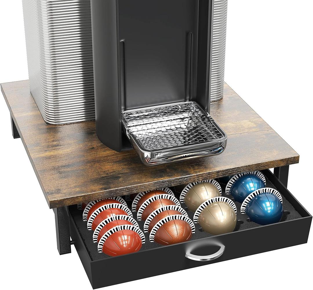 DecoBrothers Vertuo Pod Holder Drawer, 24 Large or 48 Small Nespresso Capsule Organizer, Rustic Brown (48 pcs Capacity)