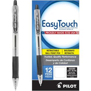 PILOT EasyTouch Refillable & Retractable Ballpoint Pens, Medium Point, Black Ink, 12-Pack (32220)