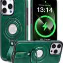 Butaiga for iPhone 13 Pro Leather Case with Stand, Anti-Slip Grip Ring, Fits for MagSafe (Green, iPhone 13 Pro)