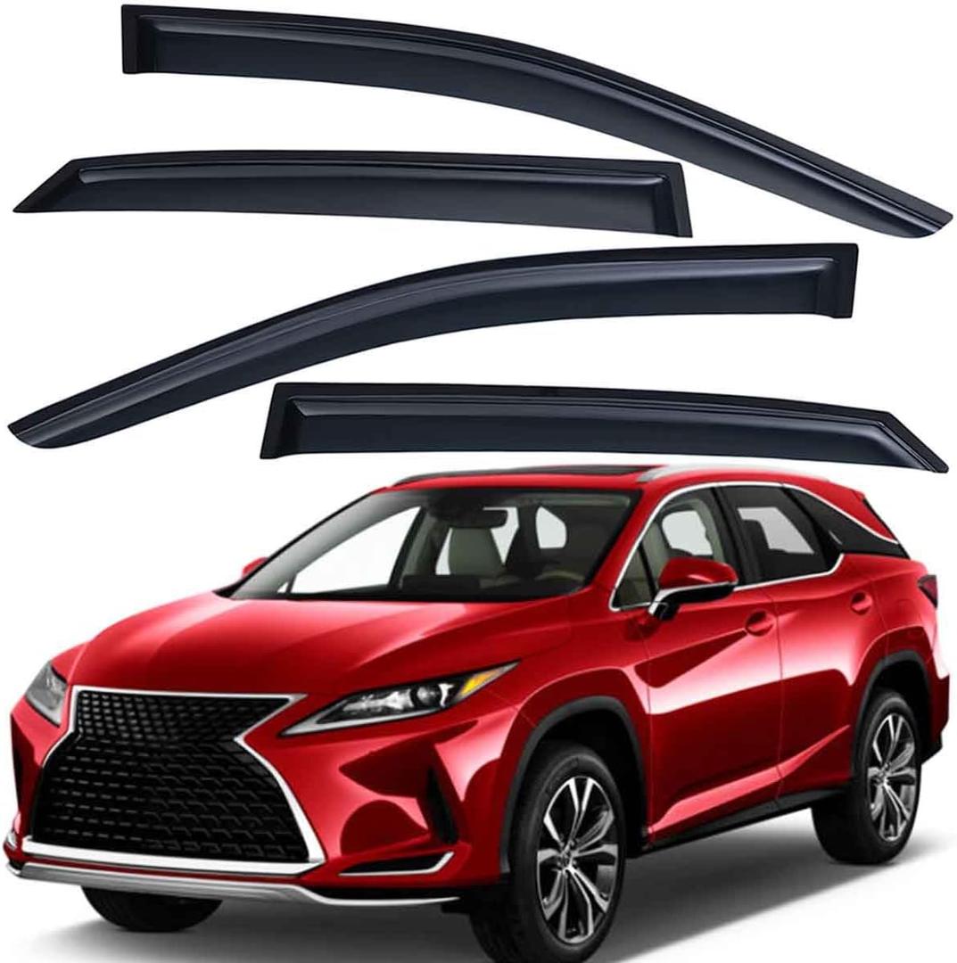 Lightronic Extra Durable Outside Mount Auto Vent Window Visor, Fits 2016-2022 Lexus RX350 & RX450h (EXCLUDES RX350L/RX450hL), UV Protection Rain Guard, Original Wind Deflector, Dark Smoke, 4-Pcs