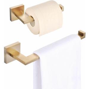 Brushed Gold Toilet Paper Holder Hand Towel Holder, SHUNLI Gold Bathroom Accessories Hardware Set 2 Pieces, Wall Mounted Towel Ring Towel Bar, SUS304 Stainless Steel
