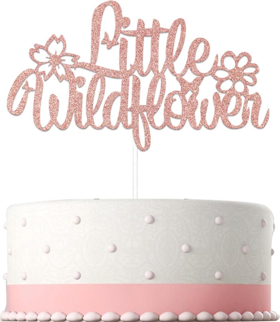Little Wildflower Cake Topper - Wildflower Baby Shower Decorations - A Little Wildflower is on Her Way Baby Shower Rose Gold