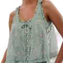 Women Summer Boho Lace Tie Front Tank Beach Vacation Top Button Down Sleeveless Cardigan Crop Y2k Tops Clothes 2026, Size: Medium