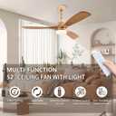 Modern Indoor Ceiling Fan with Light Remote Control,3 Solid Wood Blades,6 Speed DC Motor,22W Dual Color LED, Outdoor Ceiling Fan Chandelier for Living Room,Bedroom,Patio,Dining Room (Glossy Gold 52in)