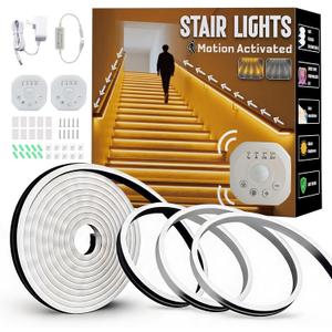 Motion Sensor LED Strip Lights - Chasing Effect Auto ON/Off for Stairs, Bedroom, Under Cabinet - 16.4ft White, Intelligent Motion Sensor Stair Lights