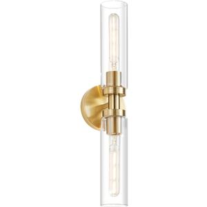 2-Light Brushed Brass Gold Bathroom Light Fixtures Over Mirror Modern Vanity Light Wall Lighting with Clear Glass Shade for Bathroom, Bedroom, Hallway, Cabinet