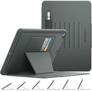 SEYMAC stock Case for iPad 9th/8th/7th Generation 10.2'', Strong Magnetic Auto Sleep Shockproof Case with Absorbing Multi-Angles Stand, Pen Holder, Card Slot (Gray)