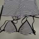 MakeMeChic Women's Striped Bikini Set Halter Triangle Tie Backless String Swimsuit with Boyshorts, Size: Top M, Bottom XL