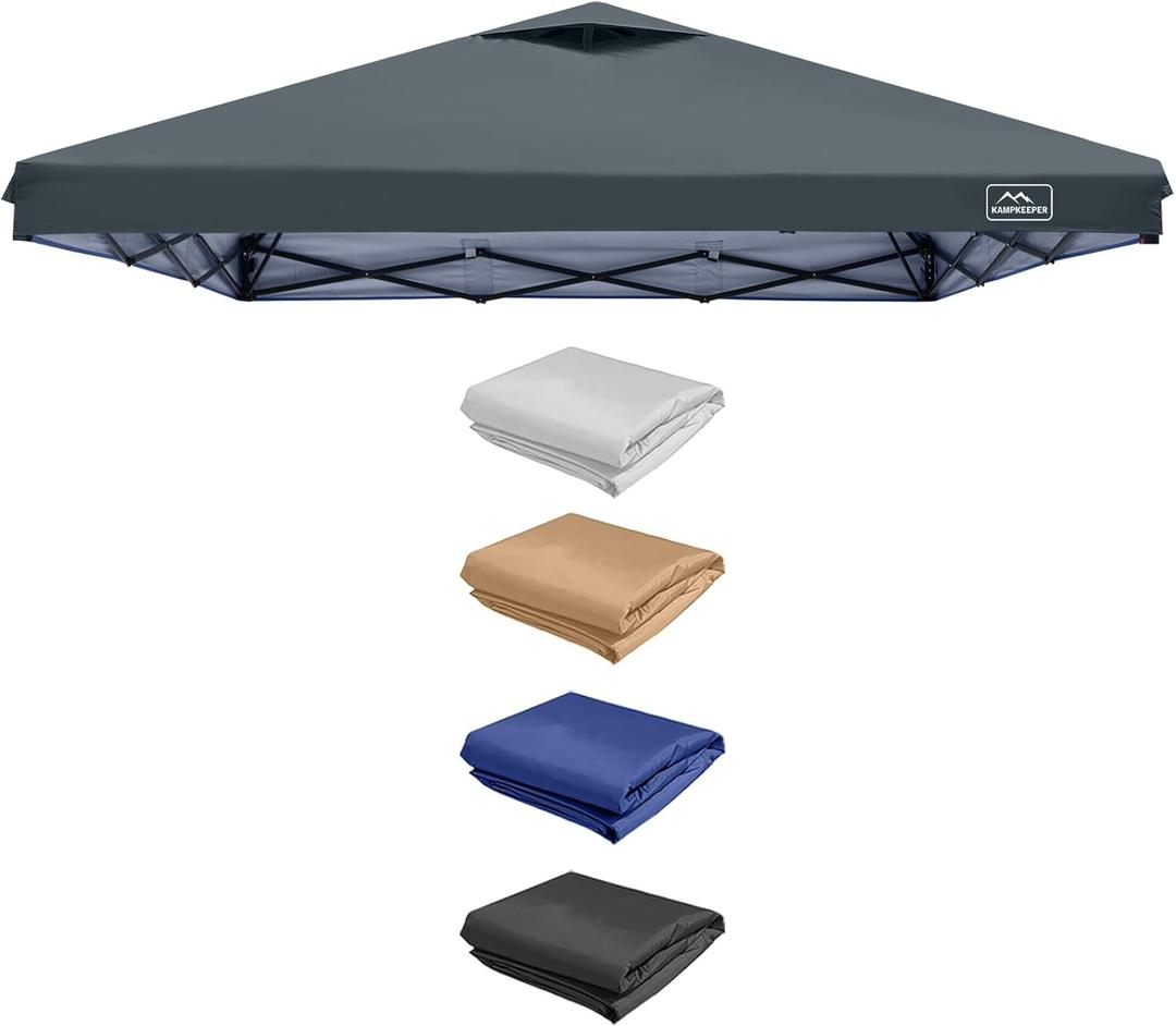 KAMPKEEPER Replacement Top Pop Up Canopy Tent Cover Roof with Air Vent and Adjustable Elastic Strap, Polyester UV Waterproof for Outdoor Garden Patio Sun Shade(Top Only) (Dark Grey, 8x8FT)