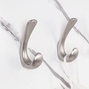 2 Pack Towel Hooks for Bathrooms Wall Mounted, Brushed Nickel Bathroom Hooks for Towels, Robe & Towel Hook for Wall, Modern Bath Towel Hook