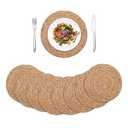 Round Woven Placemats Set of 8, 13.7 Inch Boho Farmhouse Rattan Placemats Rustic Braided Wicker Table Place Mats Chargers for Dinner Plates