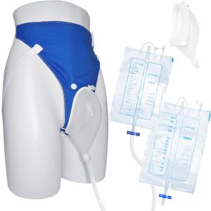 Wearable Urine Collector for Men with Adjustable Pants, Soft Silicone Urine Cup, Long Tube, 1000ml and 2000ml Urine Bags, External Catheter for Men, Elderly Men Grey
