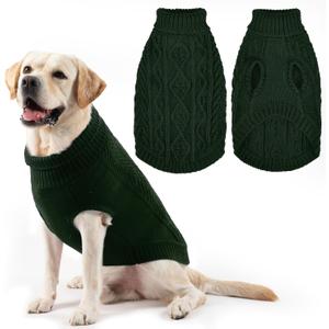 PUPTECK Dog Sweater, Turtleneck Warm Knitted Pullover Coat, Thick Cable Knitwear Clothes in Winter, Pet Apparel Outfits for Large Dogs, for Cold Weather Indoor & Outdoor, Deep Green ML (ML - Chest 25", Back 18", Neck 15")