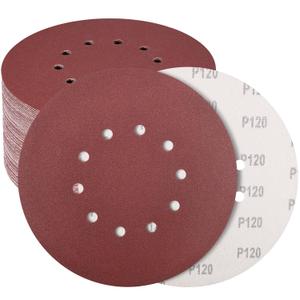 50 PCS 9-Inch 10-Hole Hook-and-Loop Sanding Discs for Drywall Sander, 120 Grit Drywall Sandpaper for Popcorn Ceiling Removal Tool, Wood Furniture, Wall Painting Prep, Metal Sanding