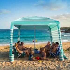 Gorich Beach Cabana with UPF50+ UV Protection, 10x10 FT Beach Canopy Tent with Side Wall, Easy Setup, Windproof Portable Sun Shelter Shade for Family