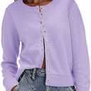 Saodimallsu Womens Button Down Cardigan Sweaters Lightweight Long Sleeve Crew Neck Summer Knit Open Front Tops (Large, Purple)