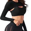 SweatyRocks Women's Ultrashort Cutout Workout Crop Top Exercise Long Sleeve Tee Shirt (Black, S)