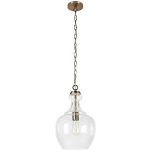 Henn&Hart 11" Wide Pendant with Glass Shade in Brass/Seeded, Pendant, Flush Mount Ceiling Light Fixture for Kitchen, Living Room