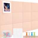12Pcs Felt Bulletin Board, Upgraded Felt Wall Tiles with 48 Removable Adhesive Tabs & 30 Push Pins, Large Cork Boards for Walls, Perfect for Classroom, Home, Office, DIY Vision Board (Pink)